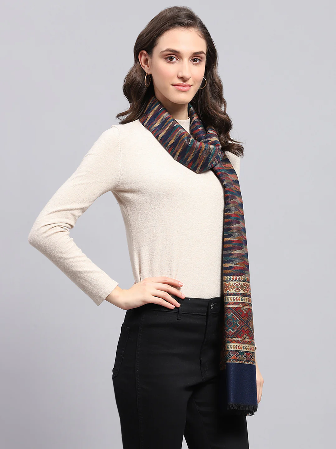 Women Multicolor Self Design Stole - Image 4
