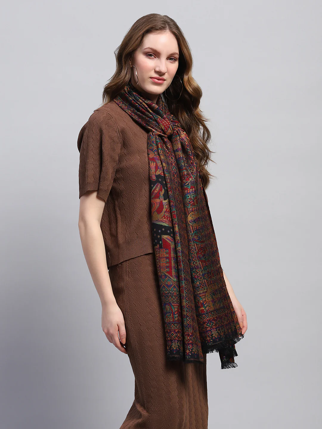 Women Multicolor Self Design Stole - Image 5