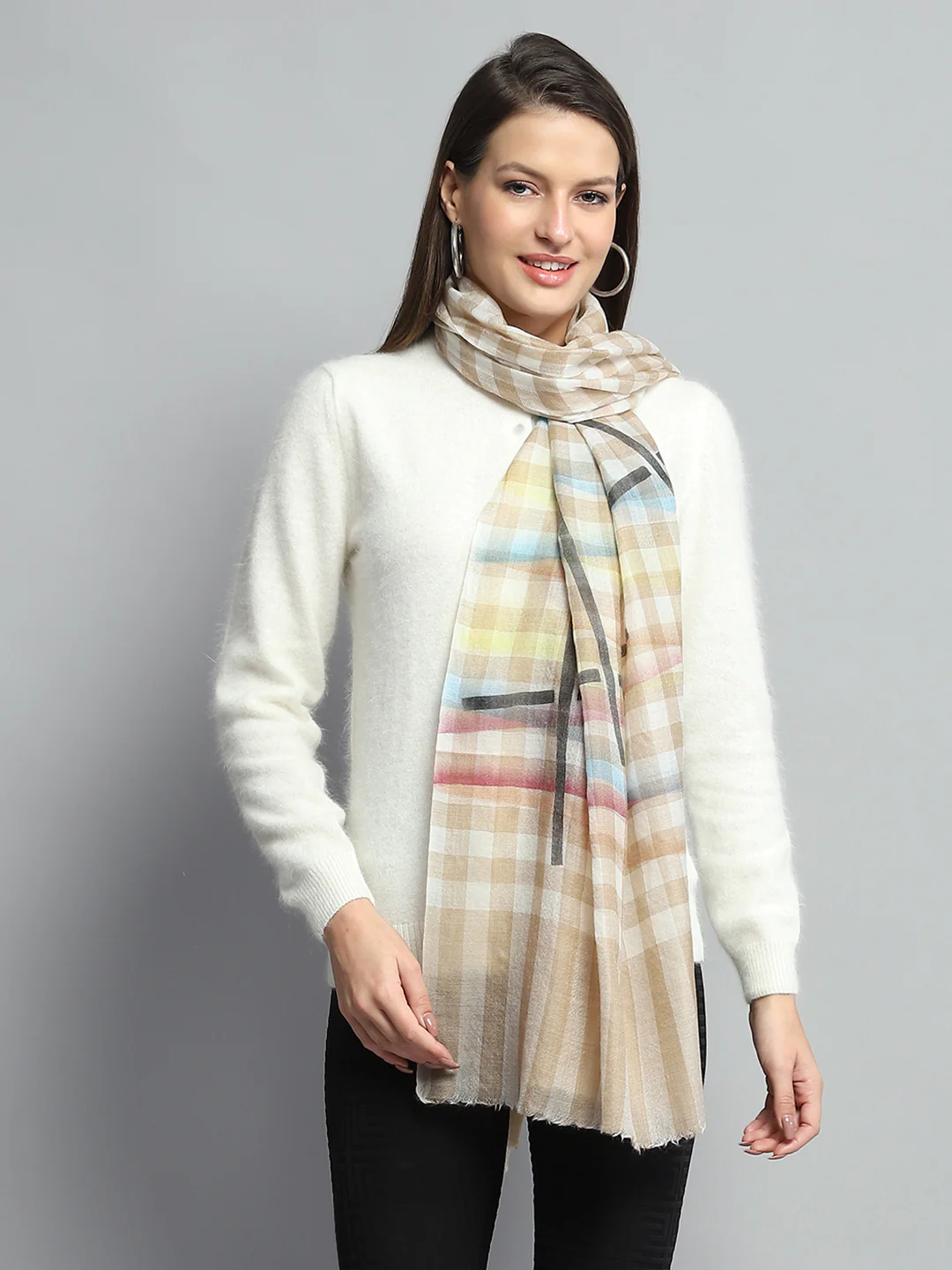 Women Multicolor Self Design Stole - Image 3