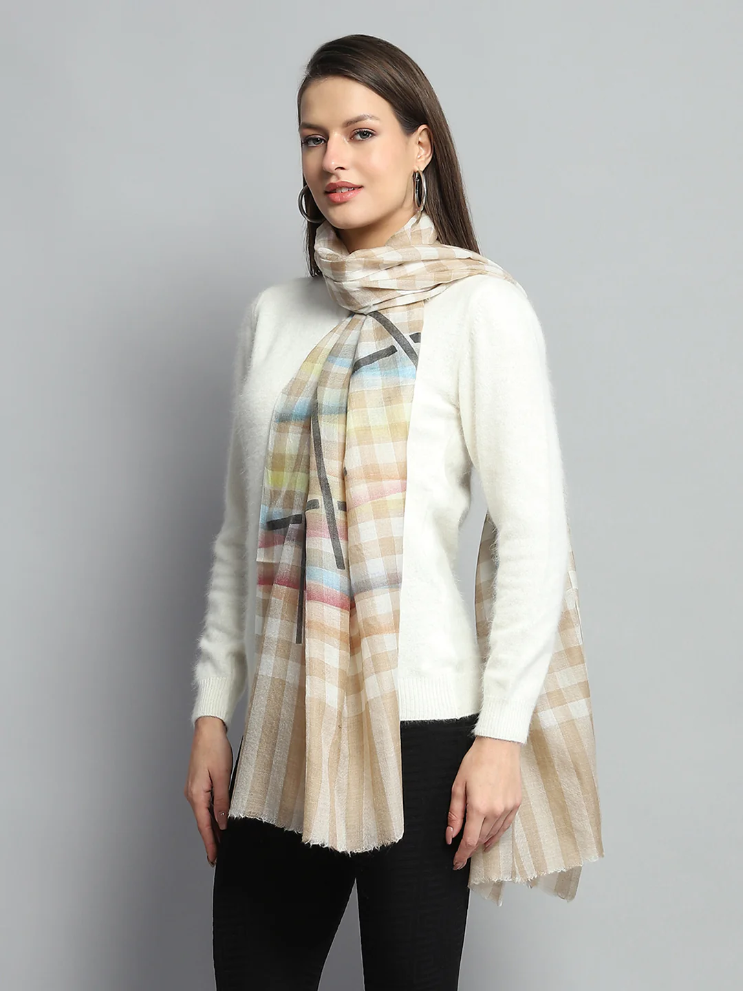 Women Multicolor Self Design Stole - Image 4