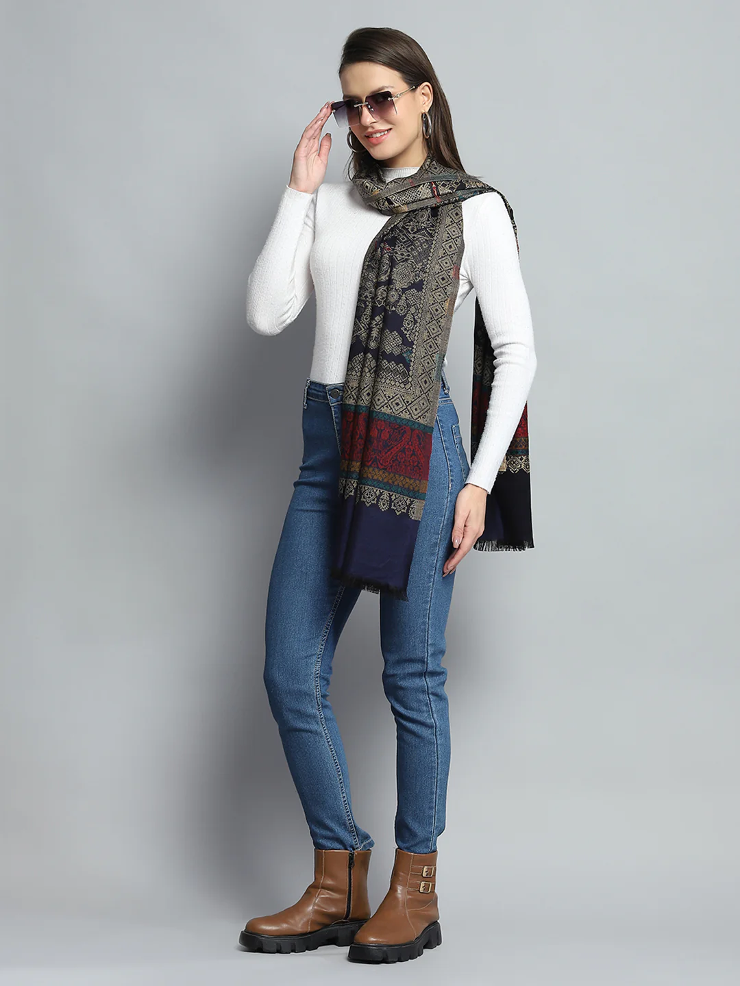 Women Multicolor Self Design Stole - Image 2