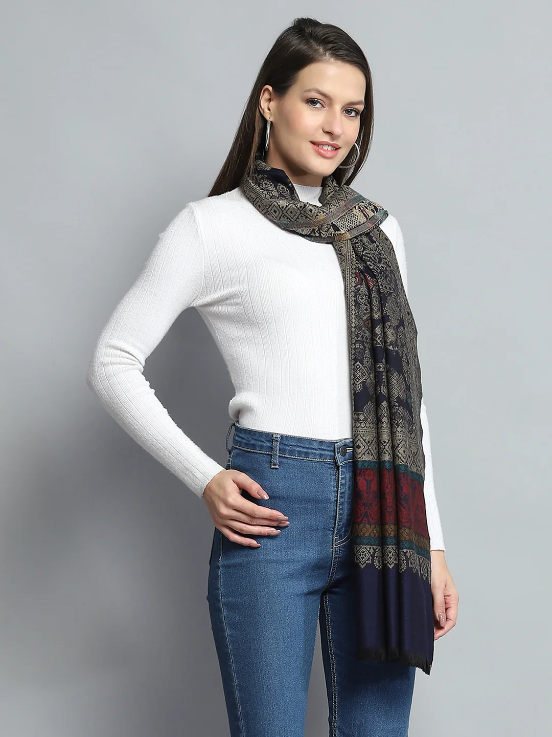 Women Multicolor Self Design Stole - Image 5