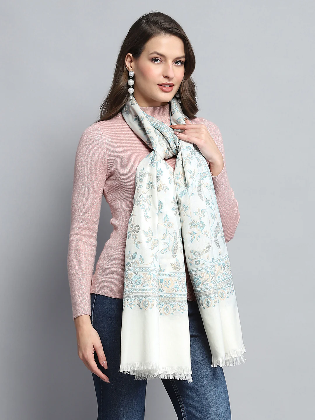 Women Multicolor Self Design Stole - Image 5
