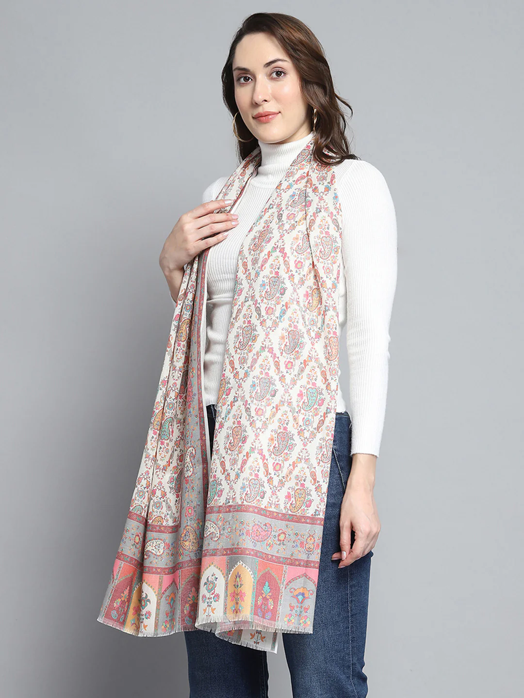 Women Multicolor Self Design Stole - Image 3