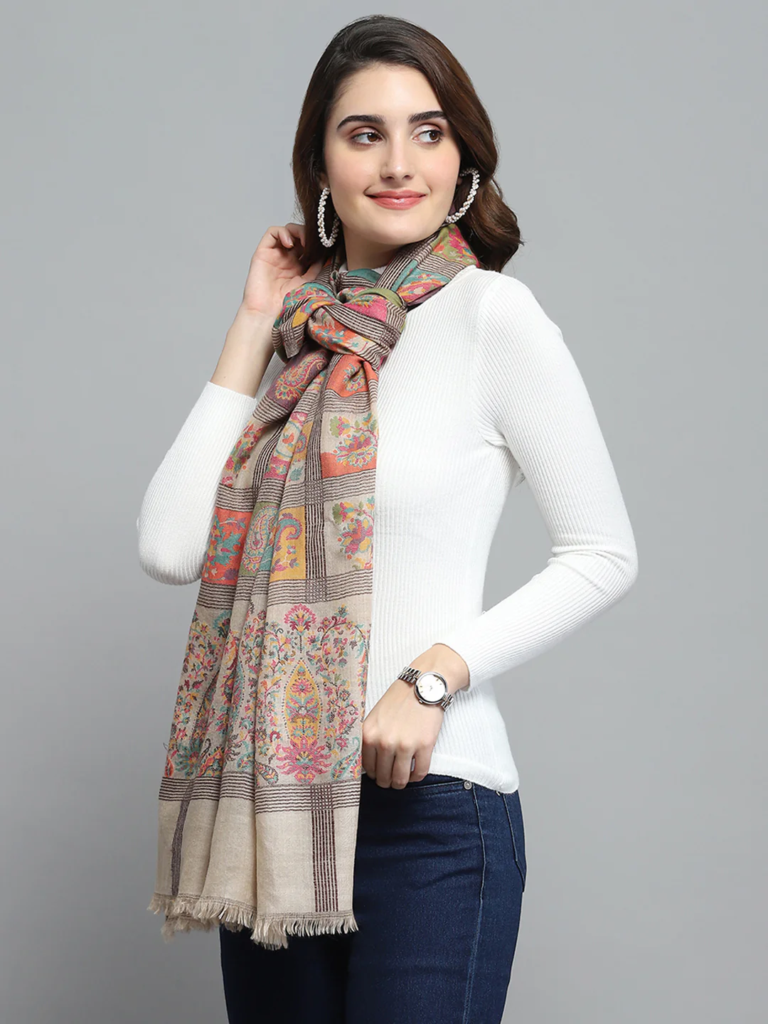 Women Multicolor Self Design Stole - Image 3