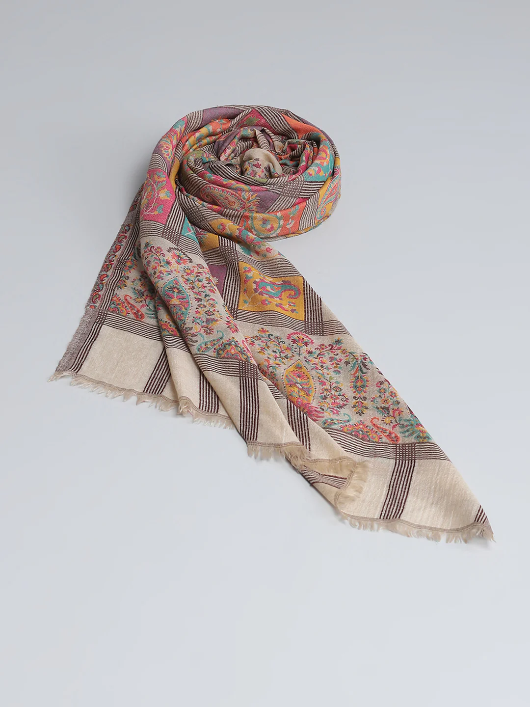Women Multicolor Self Design Stole - Image 6