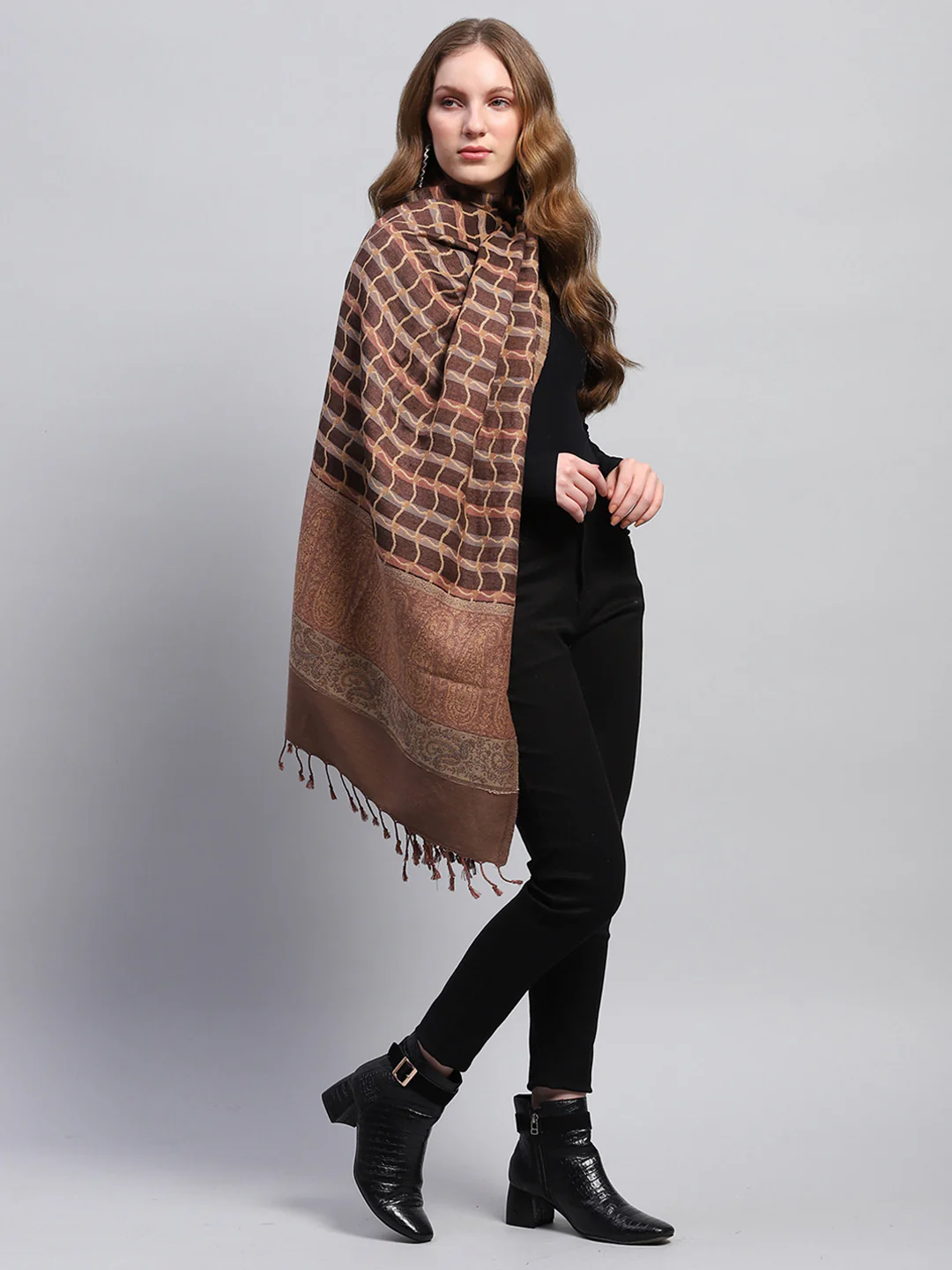 Women Multicolor Self Design Stole - Image 4