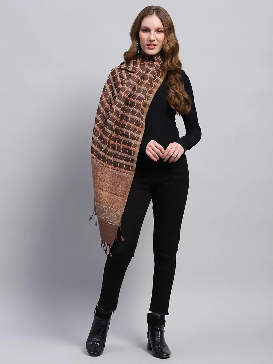 Women Multicolor Self Design Stole - Image 5