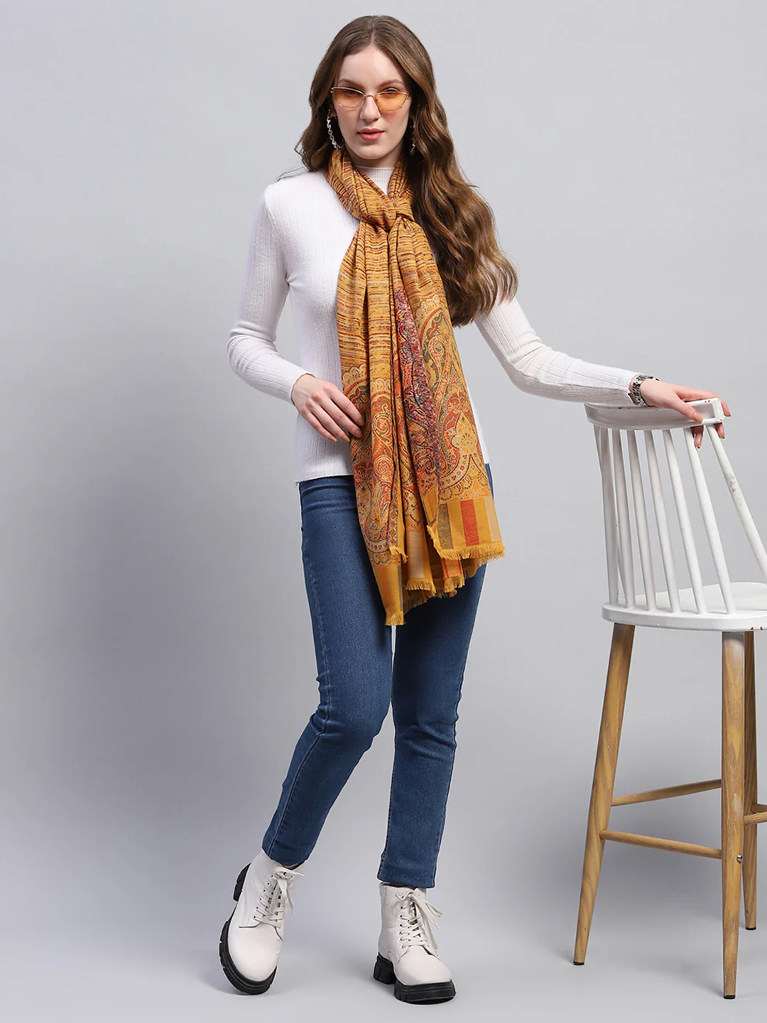 Women Multicolor Self Design Stole - Image 2