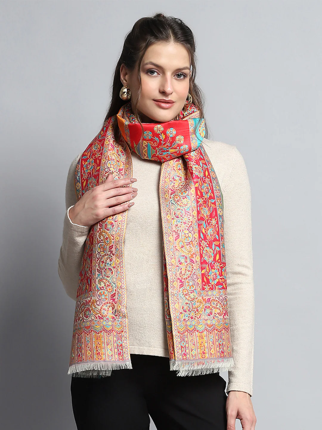 Women Multicolor Self Design Stole - Image 3