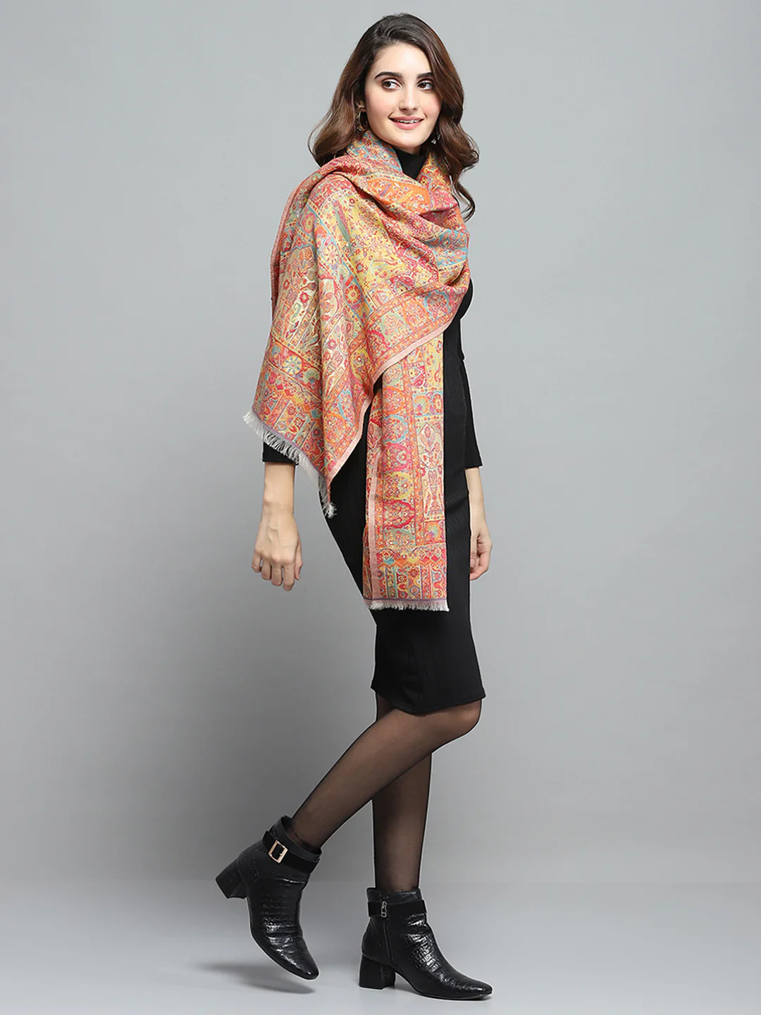Women Multicolor Self Design Stole - Image 4