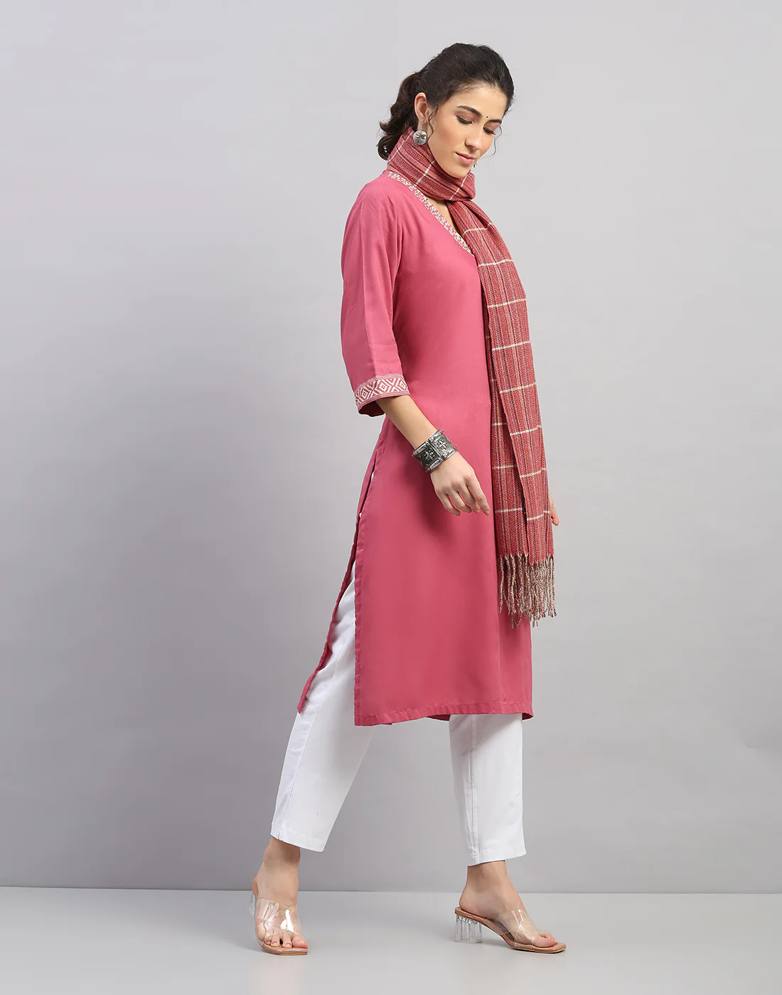 Women Multicolor Self Design   Stole - Image 3