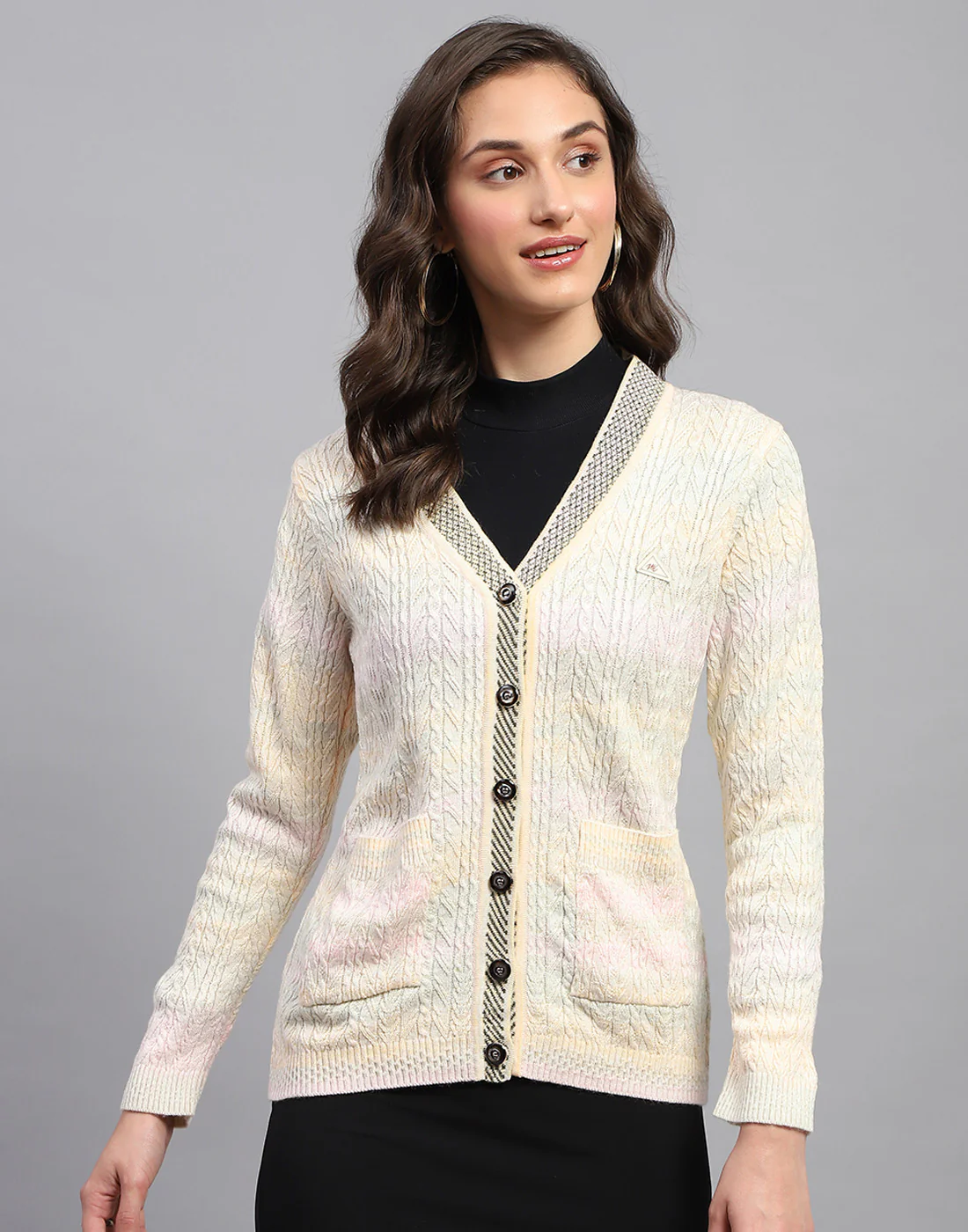 Women Multicolor Self Design V Neck Full Sleeve Cardigan - Image 3