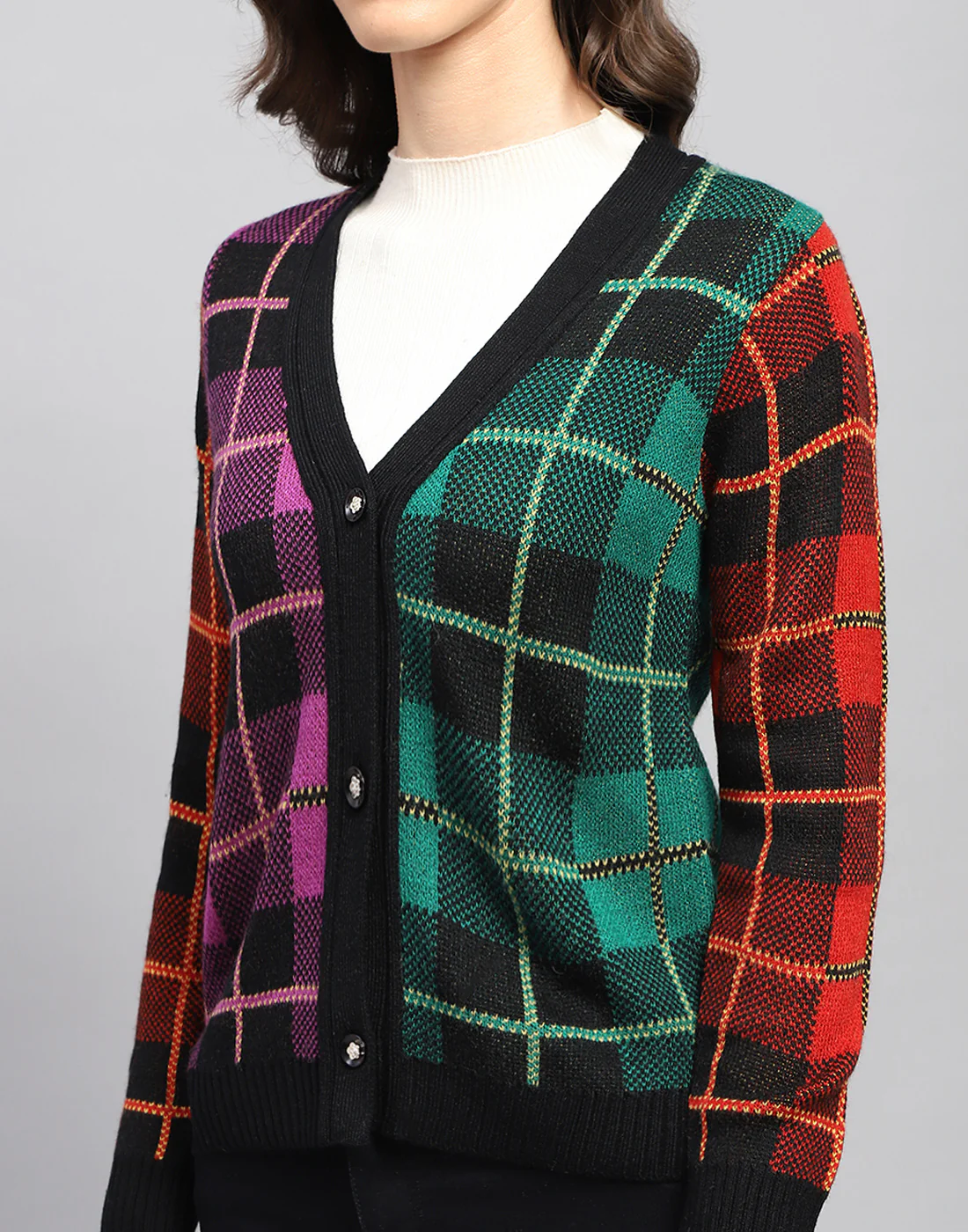 Women Multicolor Self Design V Neck Full Sleeve Cardigan - Image 7
