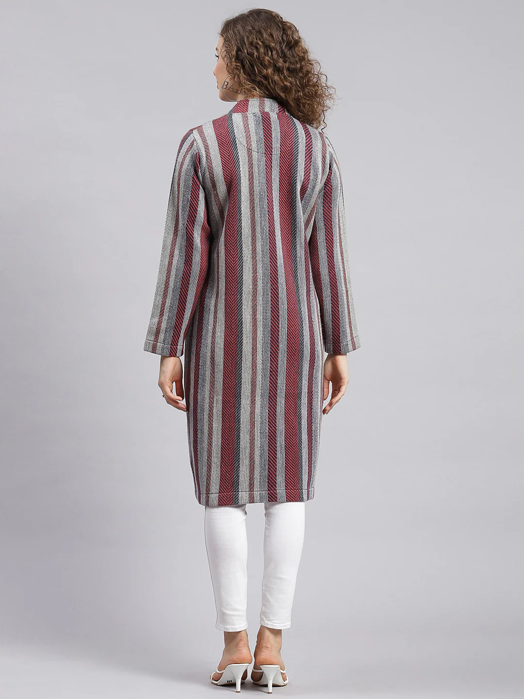 Women Multicolor Self Design Wool blend Knitted Coat - Image 6