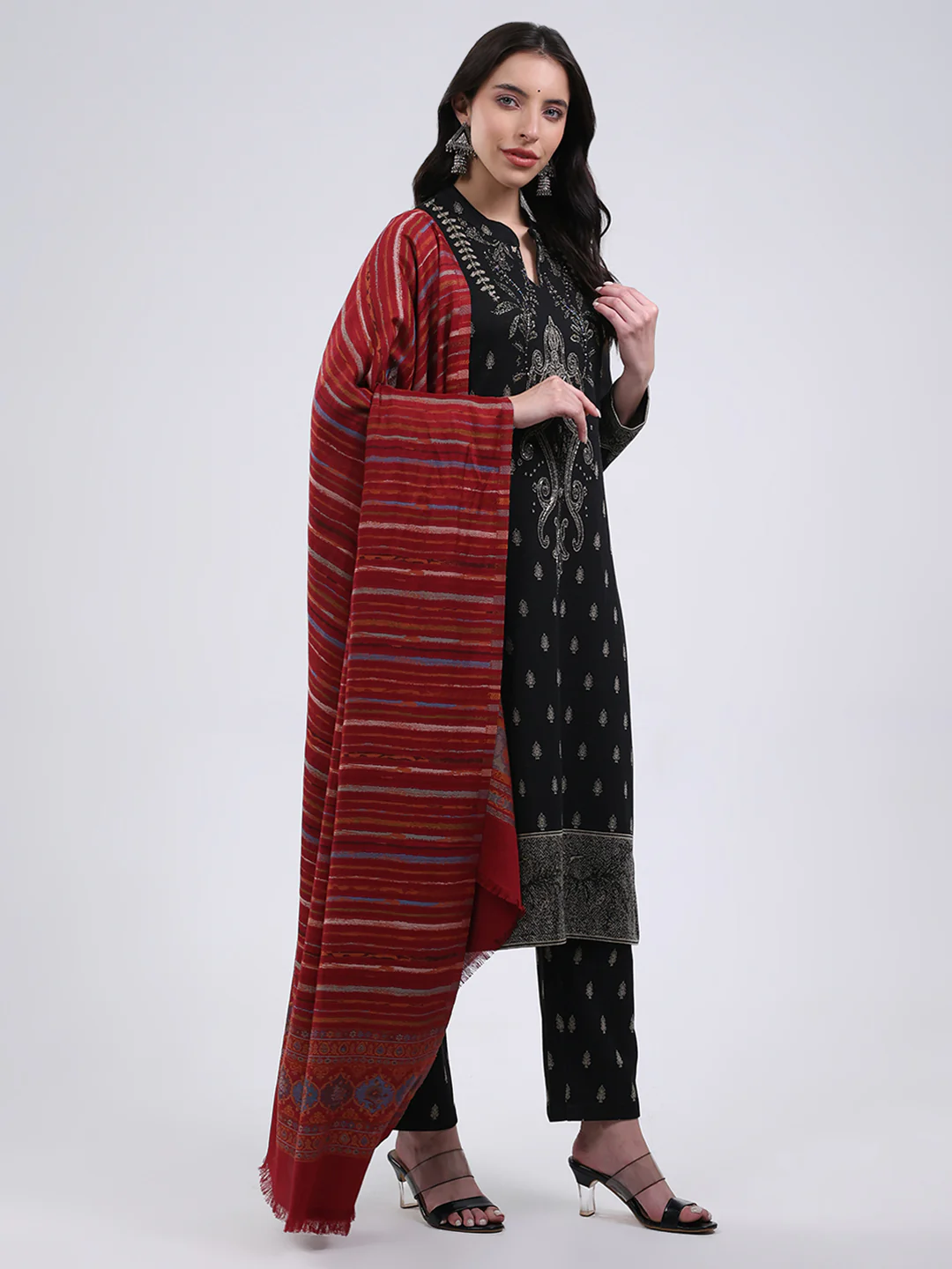 Women Multicolor Self Design Wool Blend Shawl - Image 4