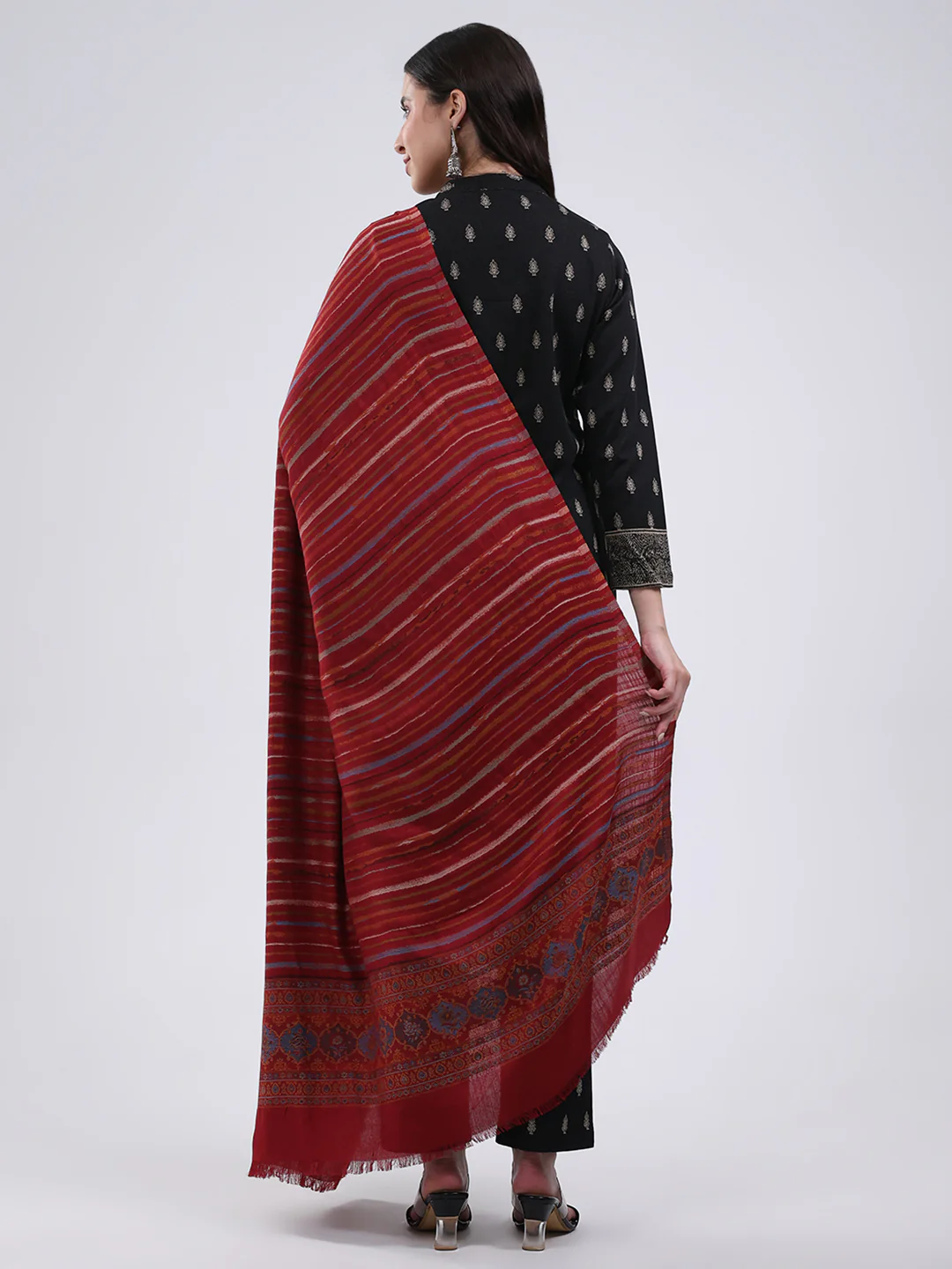 Women Multicolor Self Design Wool Blend Shawl - Image 5