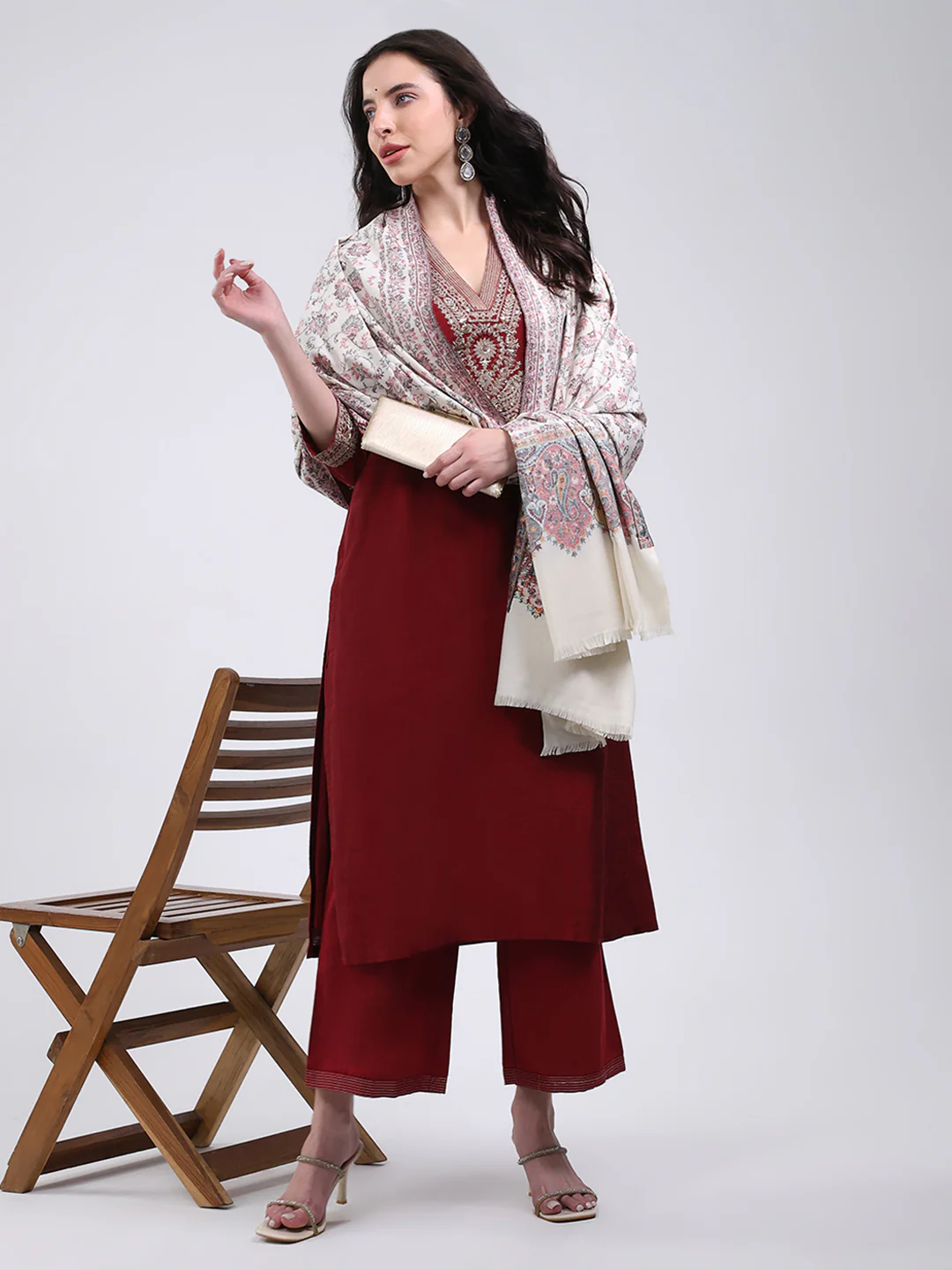 Women Multicolor Self Design Wool Blend Shawl - Image 2