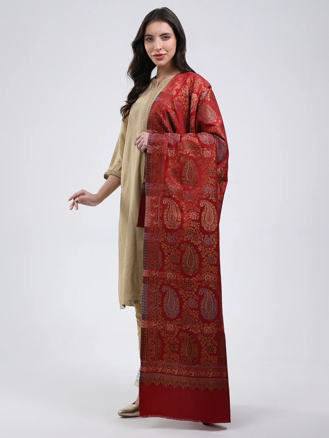 Women Multicolor Self Design Wool Blend Shawl - Image 3