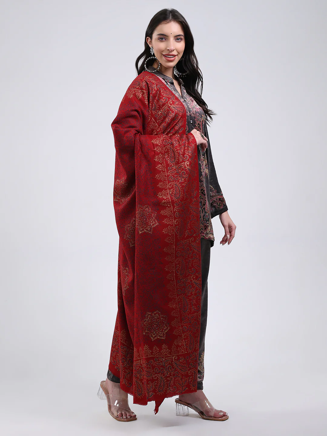 Women Multicolor Self Design Wool Blend Shawl - Image 4