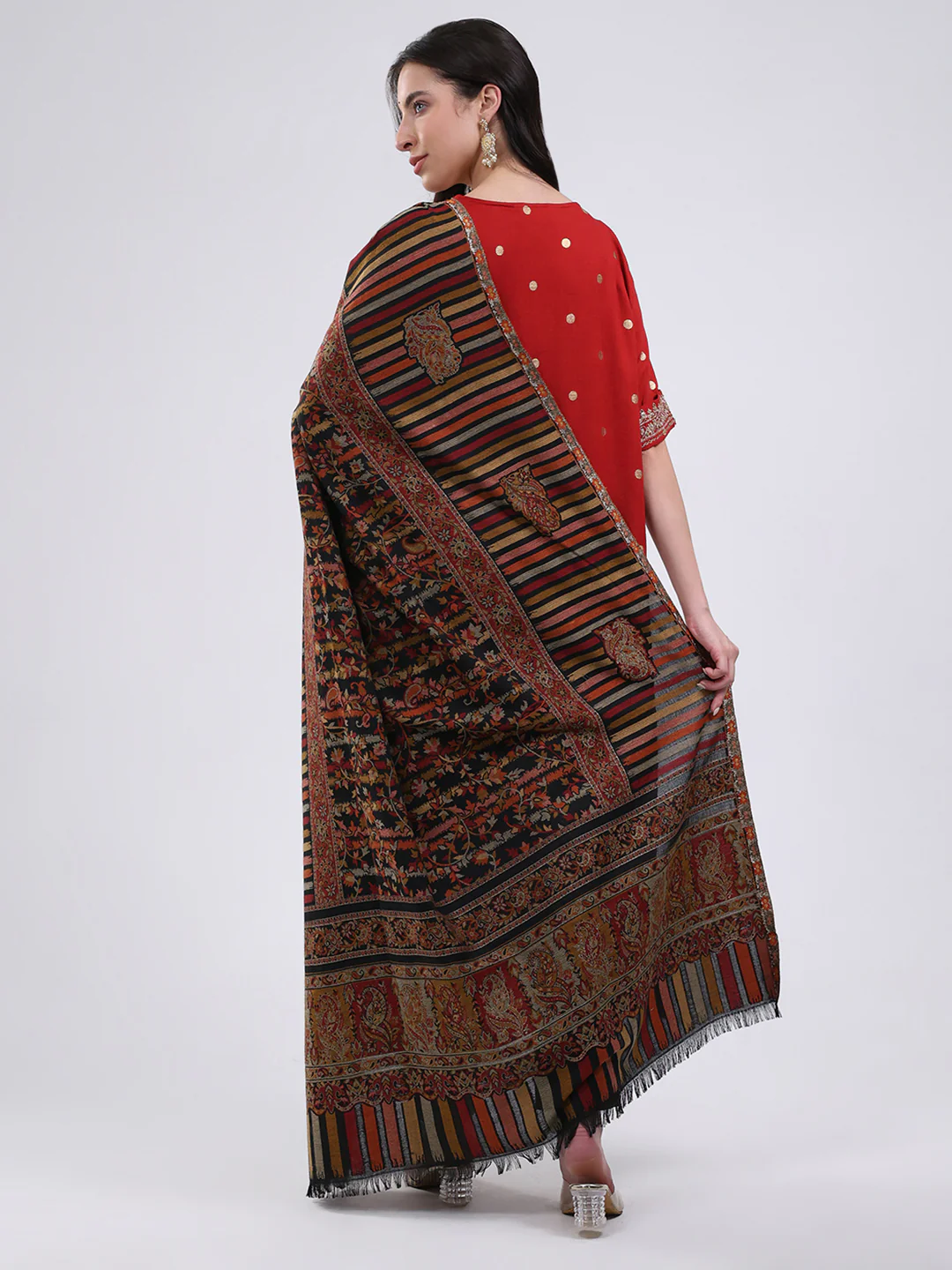 Women Multicolor Self Design Wool Blend Shawl - Image 5