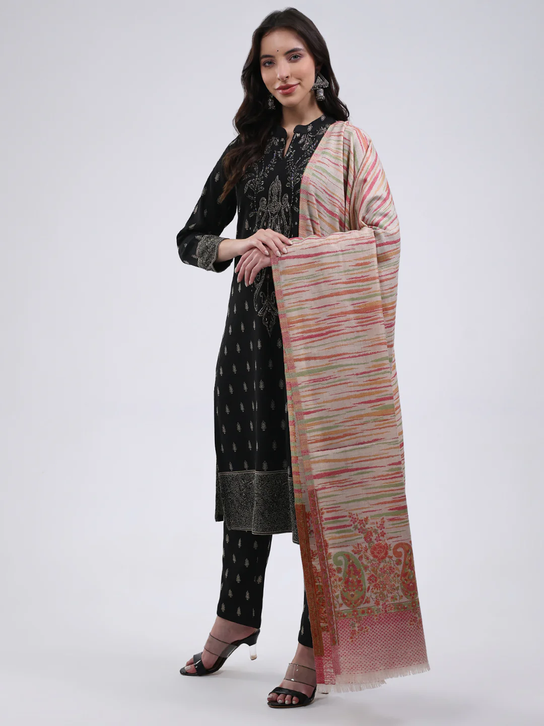 Women Multicolor Self Design Wool Blend Shawl - Image 3