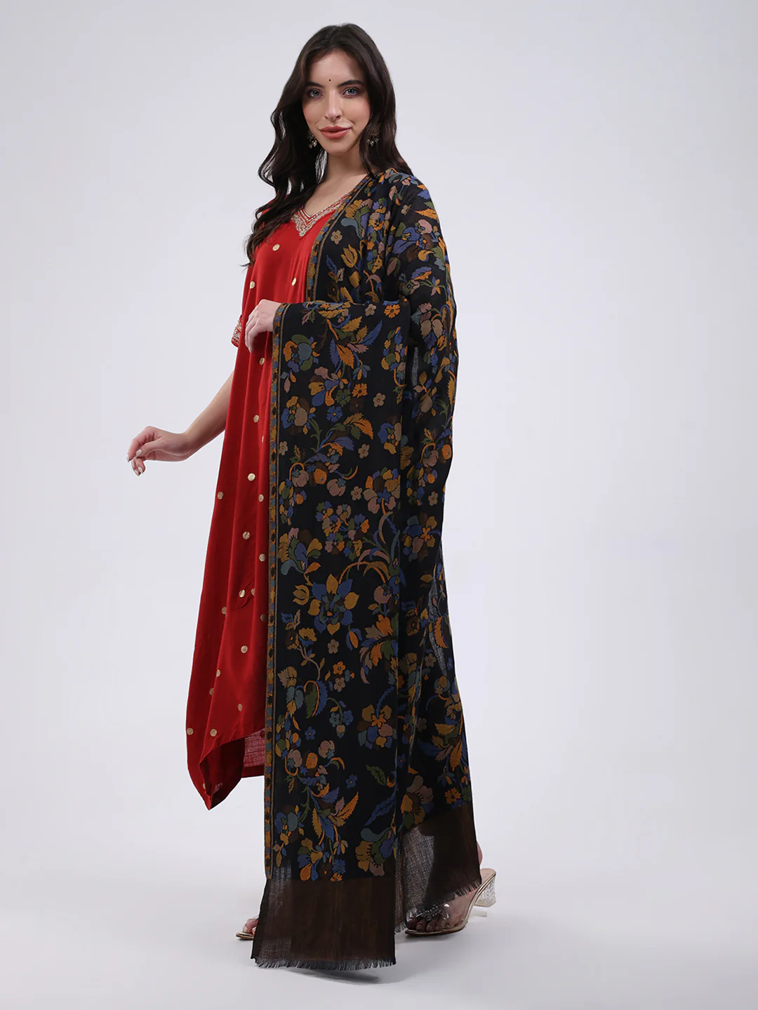 Women Multicolor Self Design Wool Blend Shawl - Image 3