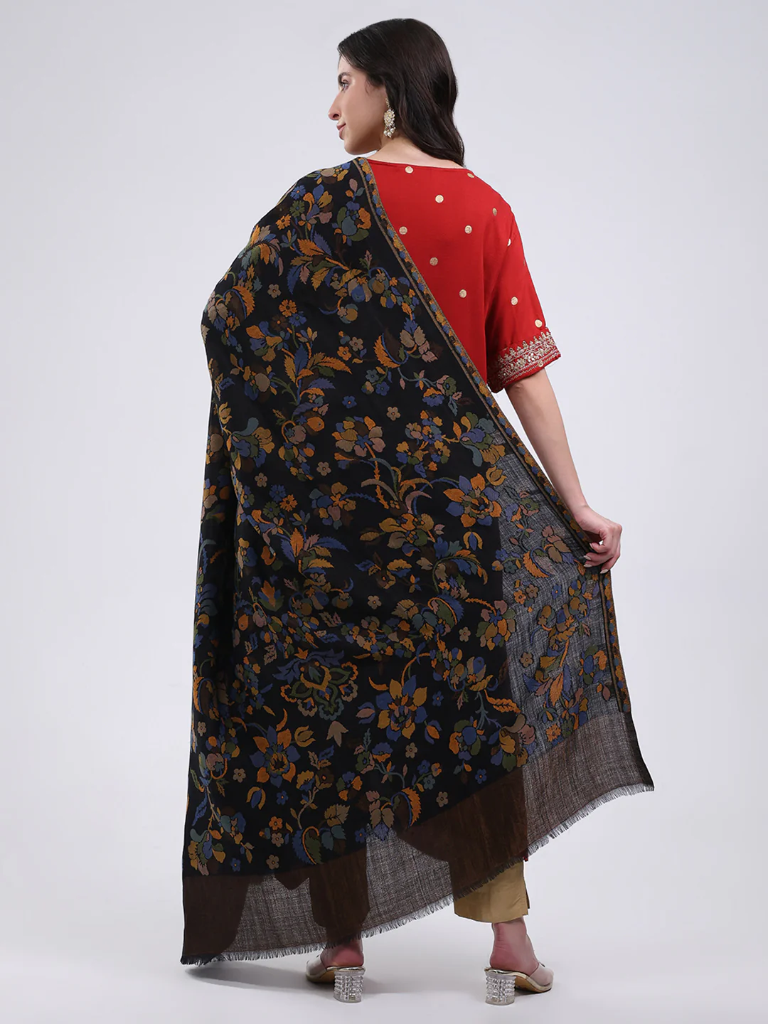 Women Multicolor Self Design Wool Blend Shawl - Image 5