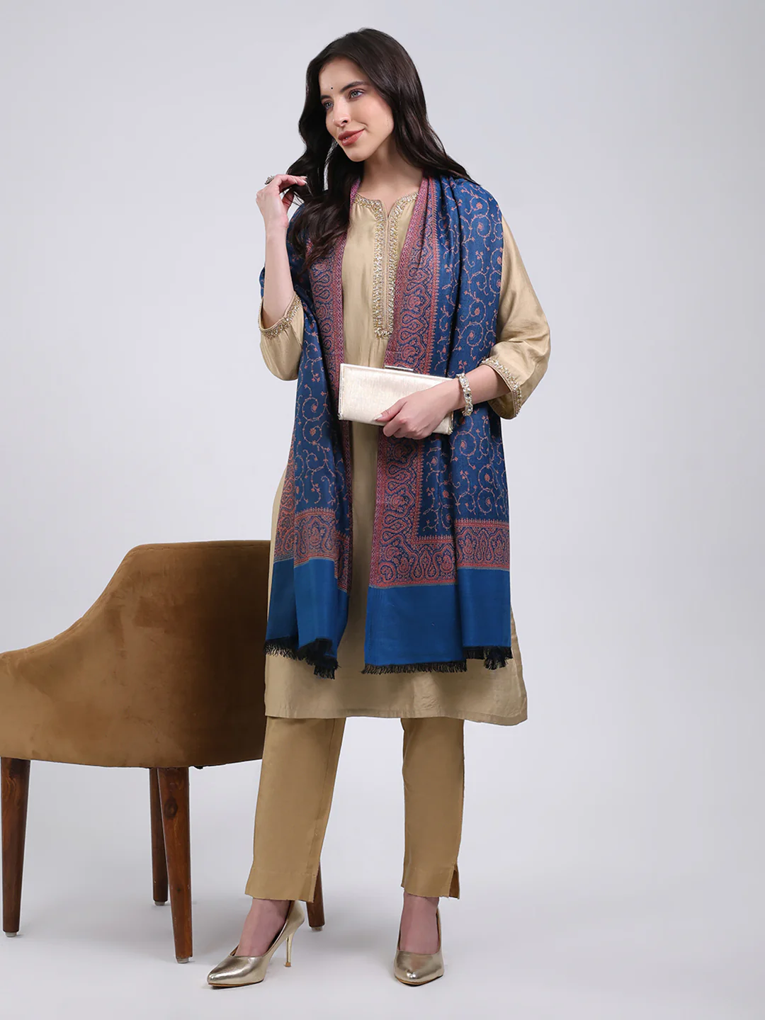 Women Multicolor Self Design Wool Blend Stole - Image 2