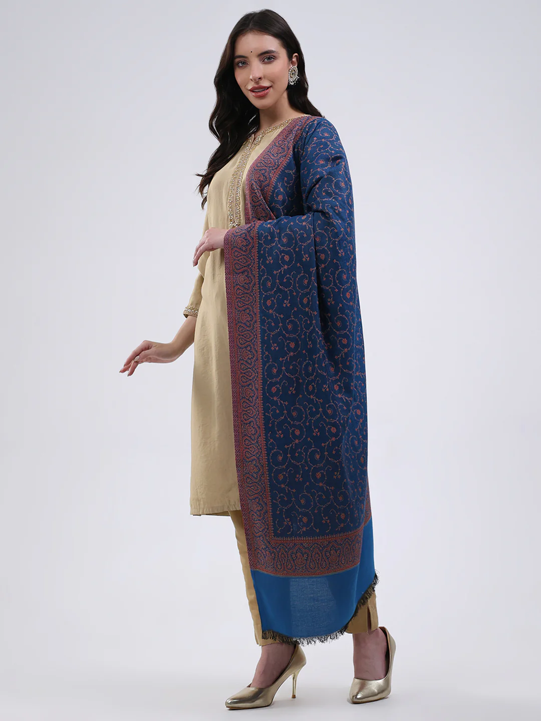 Women Multicolor Self Design Wool Blend Stole - Image 3