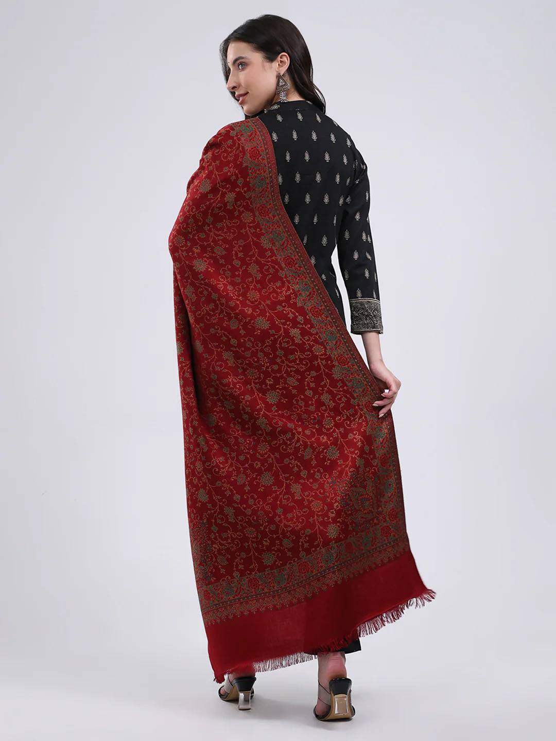 Women Multicolor Self Design Wool Blend Stole - Image 5