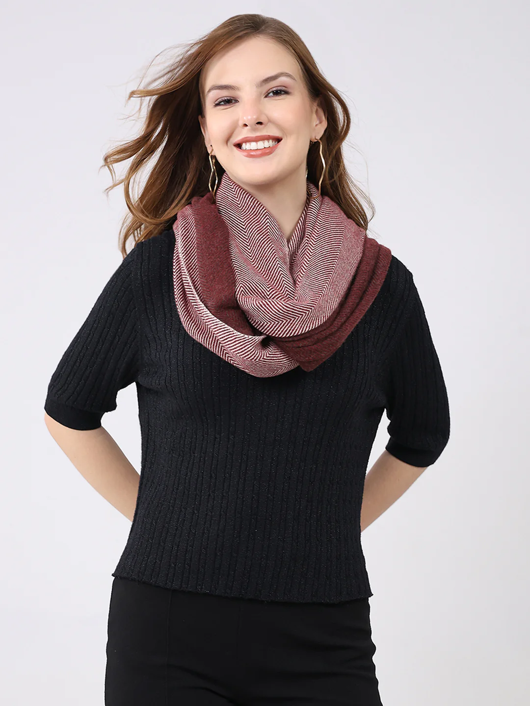 Women Multicolor Self Design Wool Stole - Image 3
