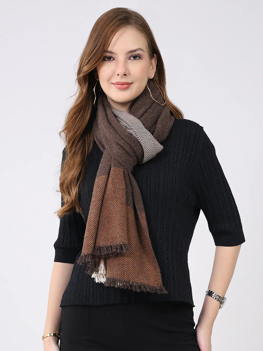 Women Multicolor Self Design Wool Stole - Image 3