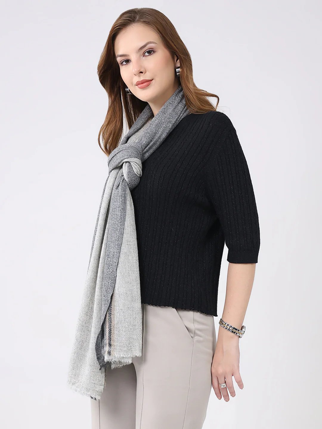 Women Multicolor Self Design Wool Stole - Image 3