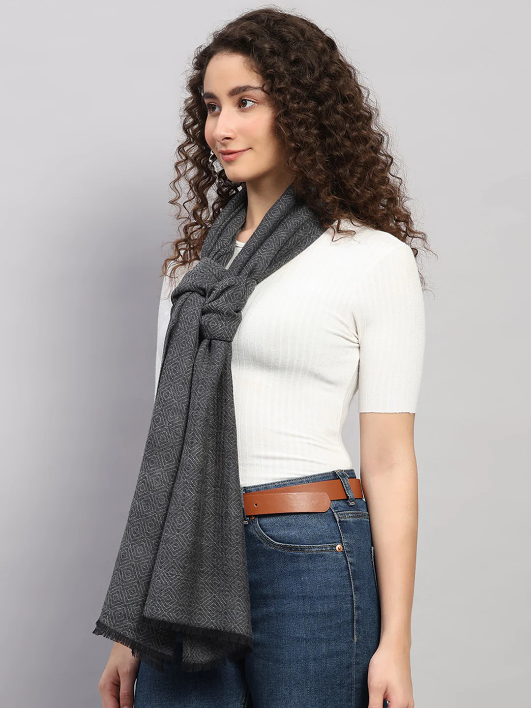 Women Multicolor Self Design Wool Stole - Image 3
