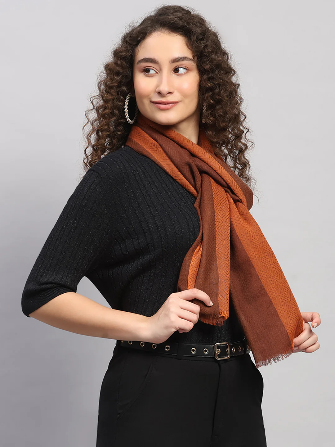 Women Multicolor Self Design Wool Stole - Image 4