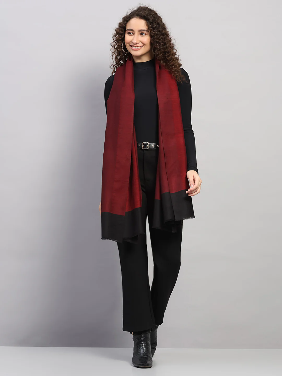 Women Multicolor Self Design Wool Stole - Image 5