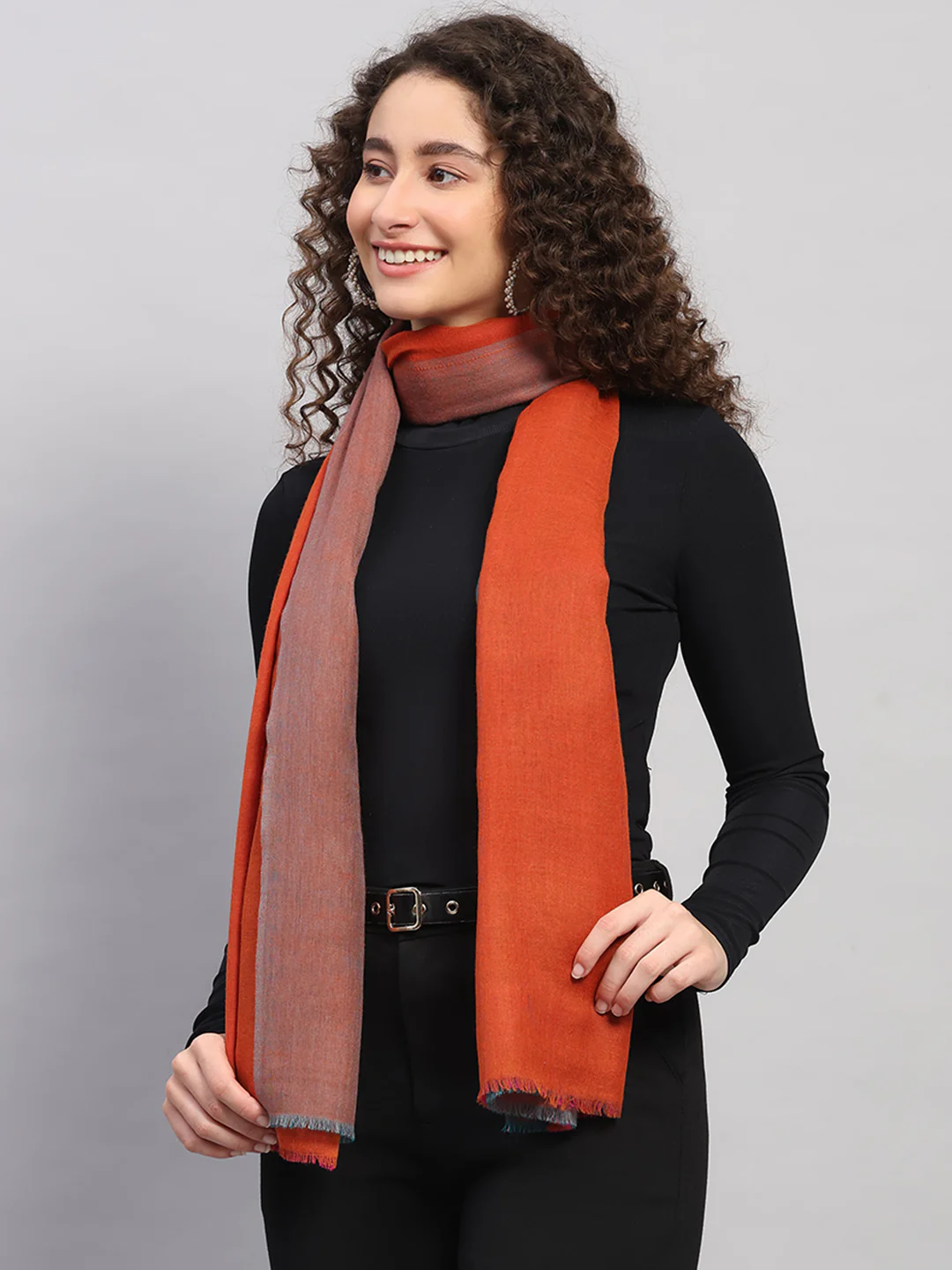 Women Multicolor Self Design Wool Stole - Image 3