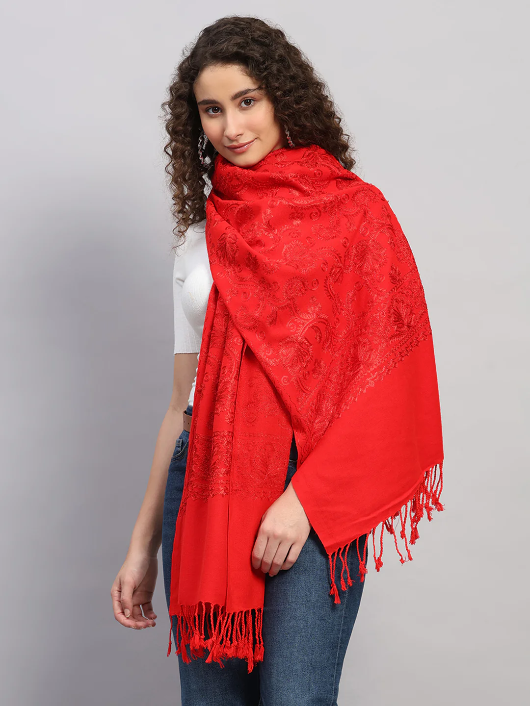 Women Multicolor Self Design Wool Stole - Image 3