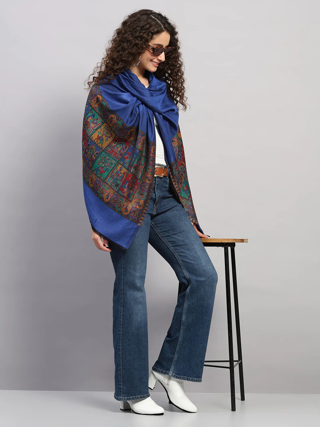Women Multicolor Self Design Wool Stole - Image 2