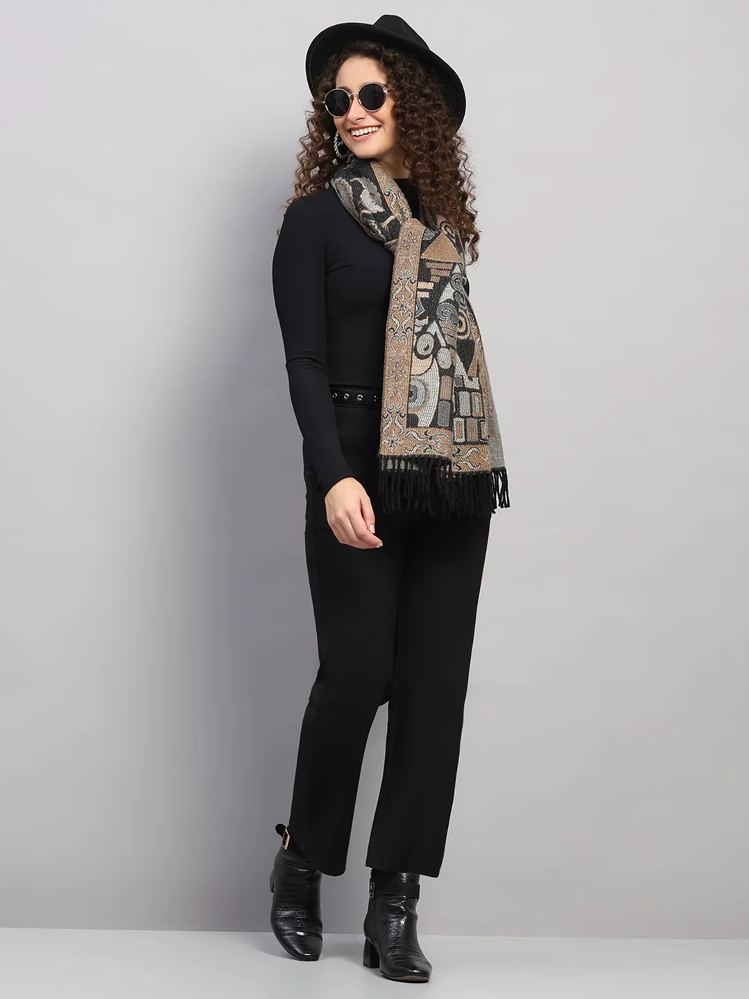 Women Multicolor Self Design Wool Stole - Image 2