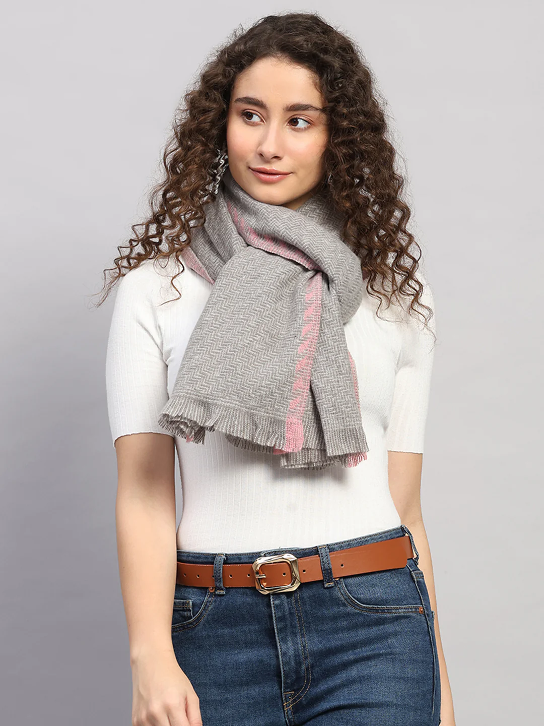 Women Multicolor Self Design Wool Stole - Image 3
