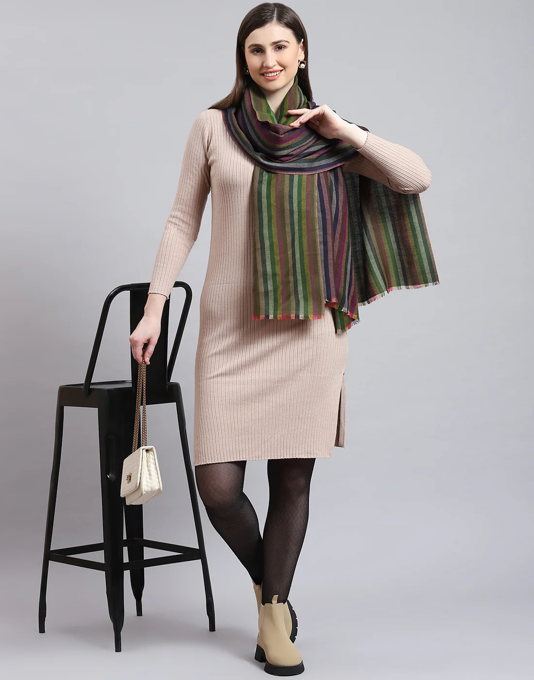 Women Multicolor Stripe Shawl - Image 2
