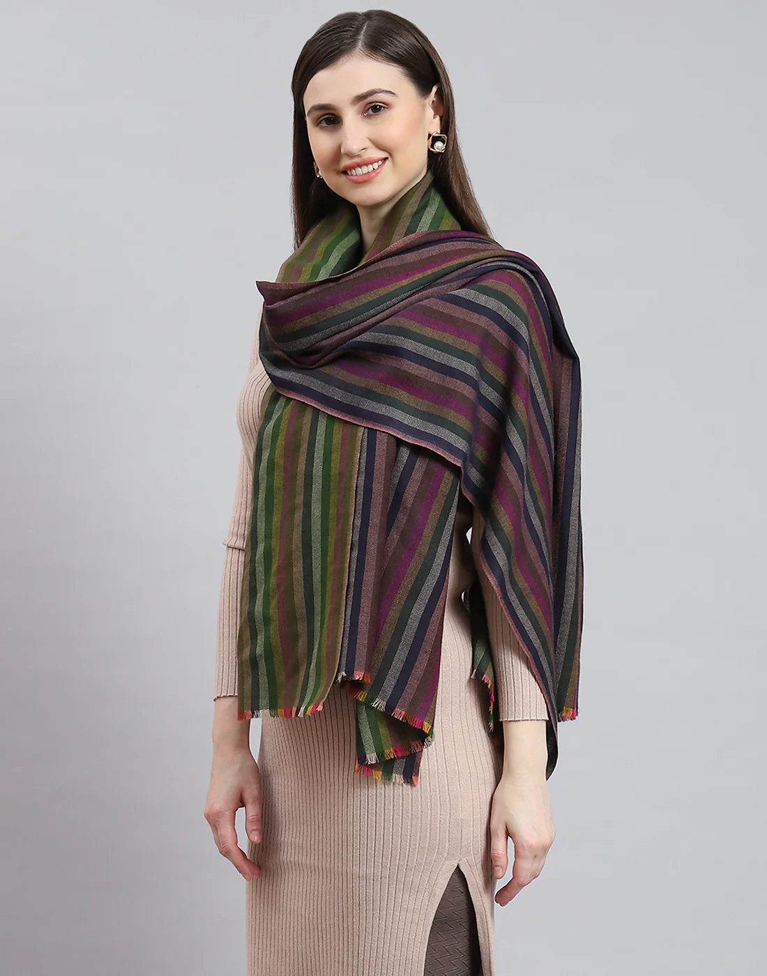 Women Multicolor Stripe Shawl - Image 4