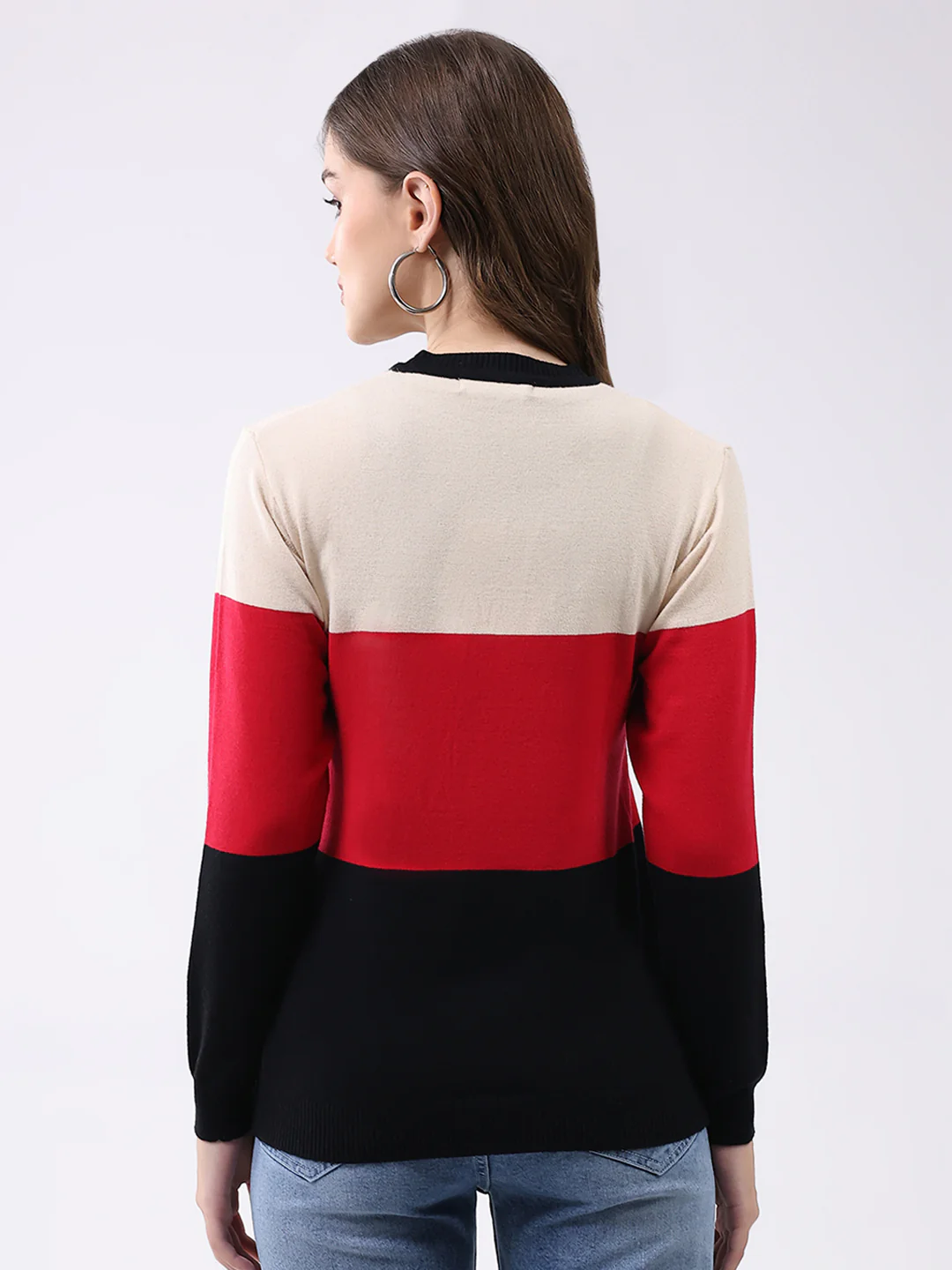 Women Multicolor Stripe V Neck Full Sleeve Cardigan - Image 5