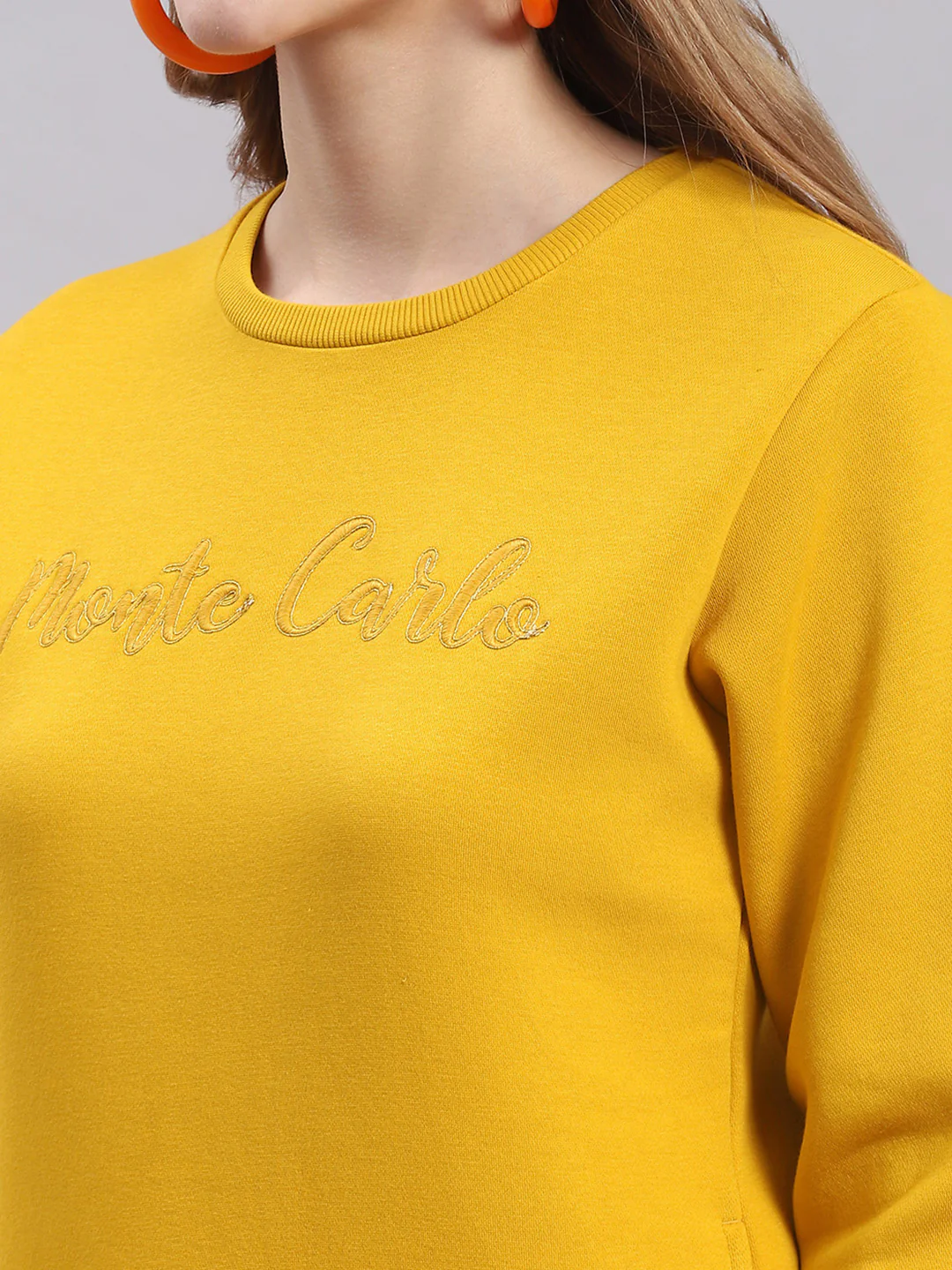 Women Mustard Embroidered Round Neck Full Sleeve Sweatshirts - Image 6