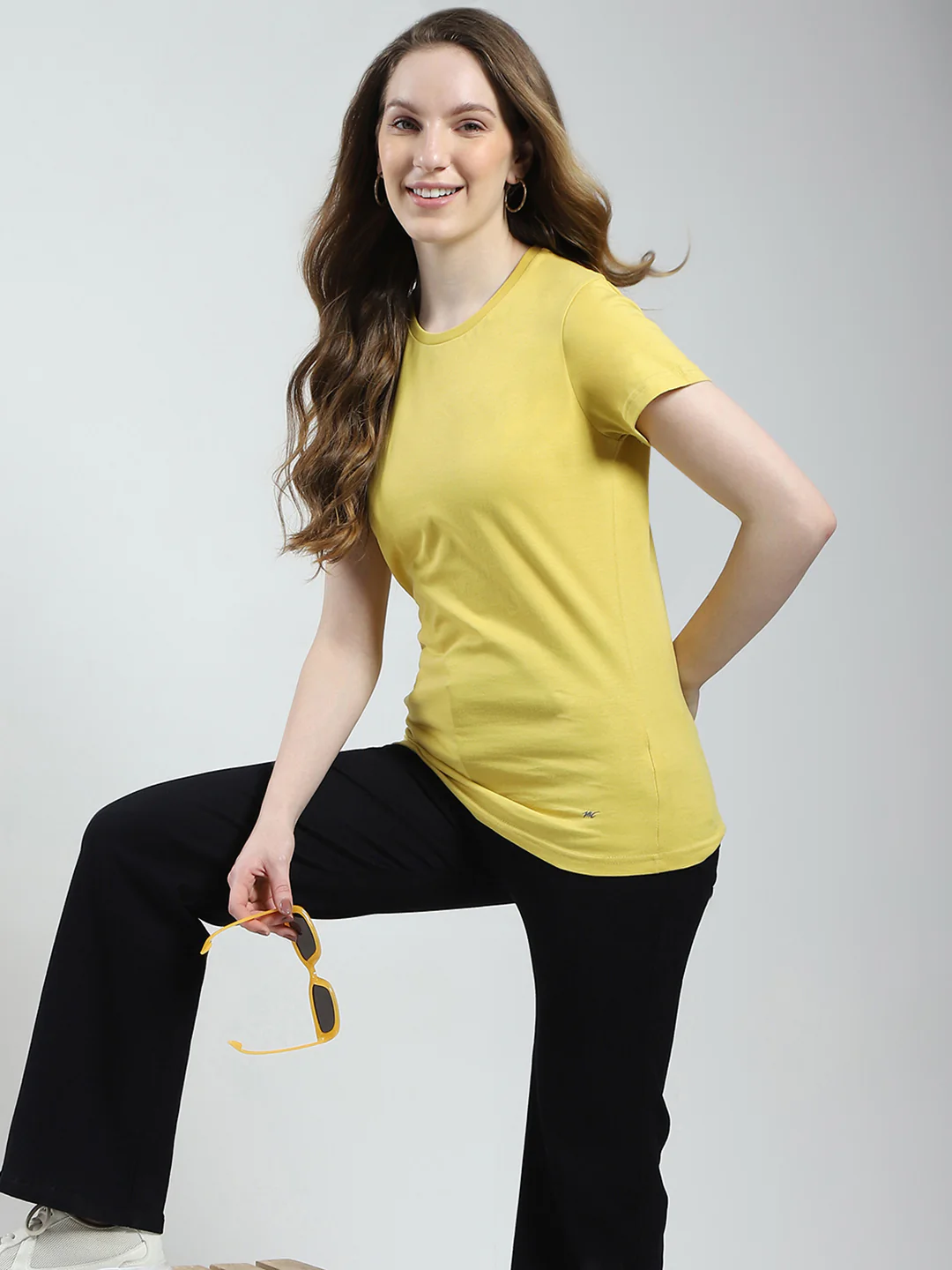 Women Mustard & Peach Solid Round Neck Half Sleeve Top 2Pc Set - Image 7
