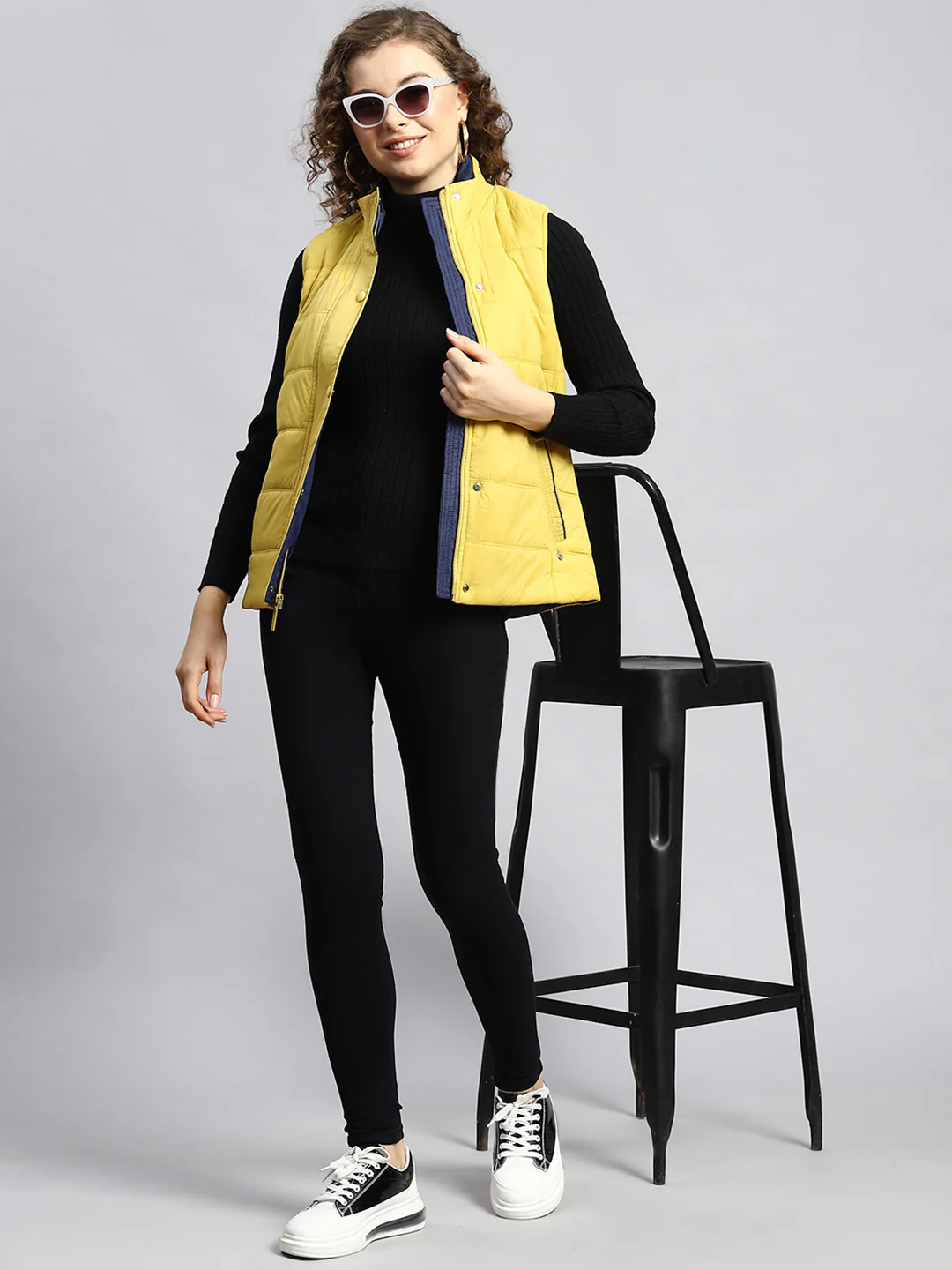 Women Mustard Printed Jacket - Image 2