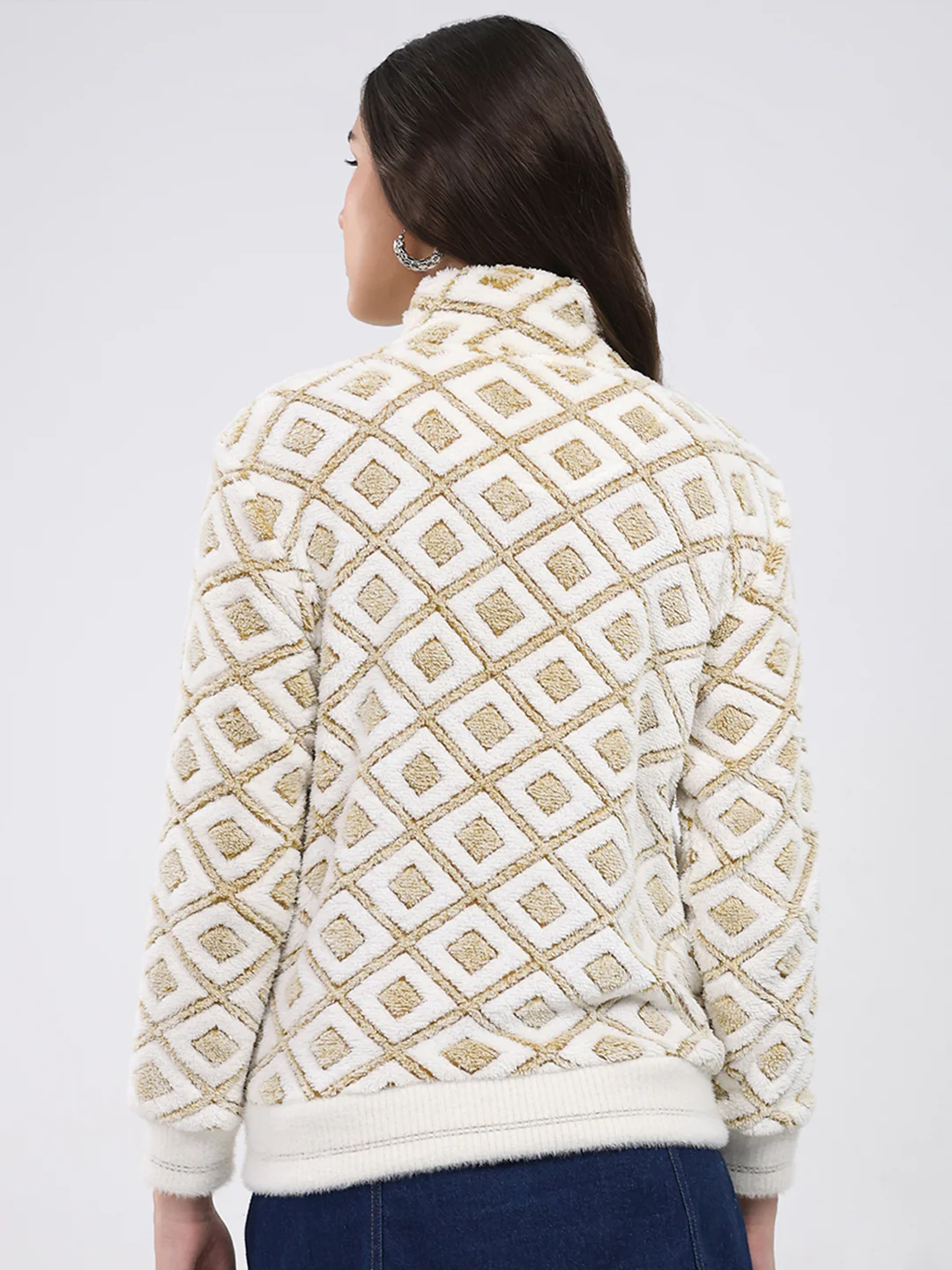 Women Mustard Printed Round Neck Full Sleeve Sweatshirt - Image 5