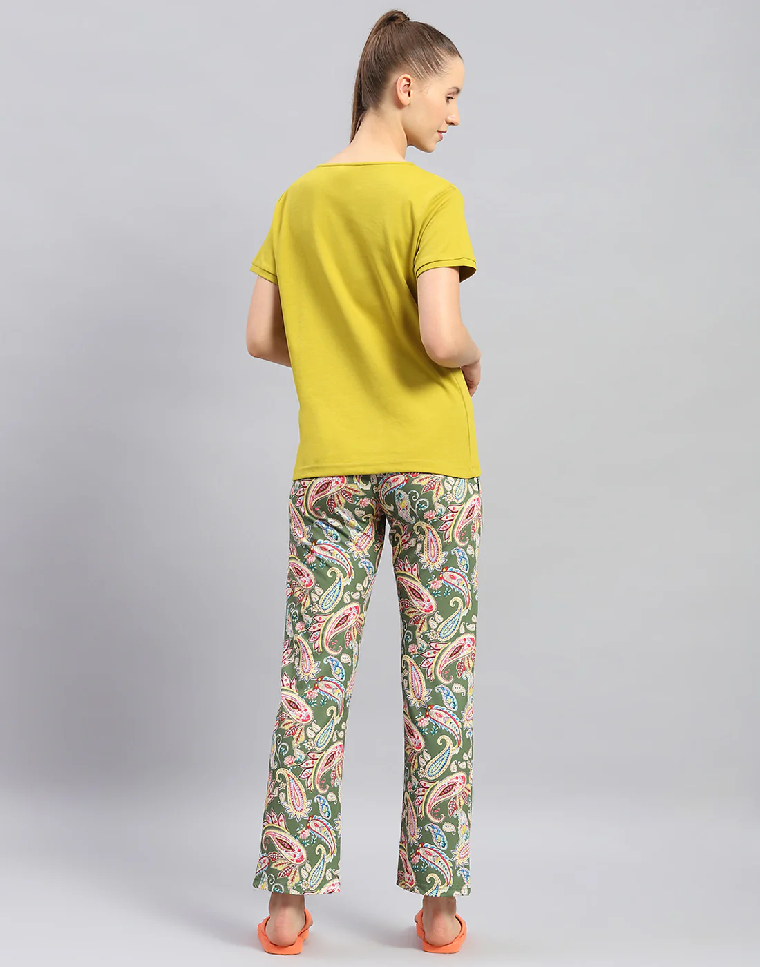 Women Mustard Printed Round Neck Half Sleeve Lower Set - Image 6